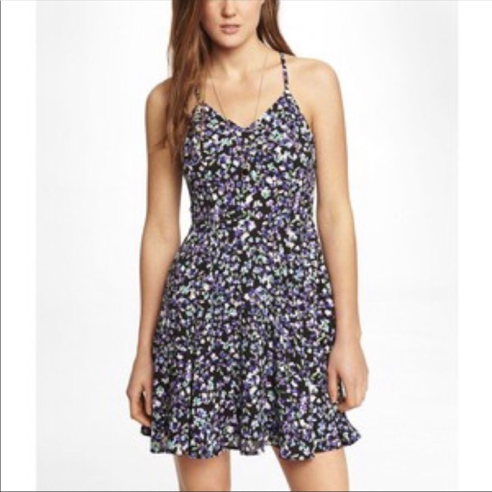 Express | Floral V Neck Halter Fit and Flare Dress | 10